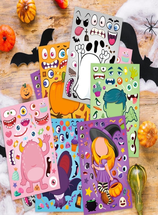 kockuu 36 Sheets Halloween Pumpkin Craft Stickers Party Favors Make a Face Stickers Zombie Witch Vampire Ghost Bat Self Adhesive DIY Stickers for Halloween Kids Toddlers Classroom Treats Party Game Stickers - Image 2